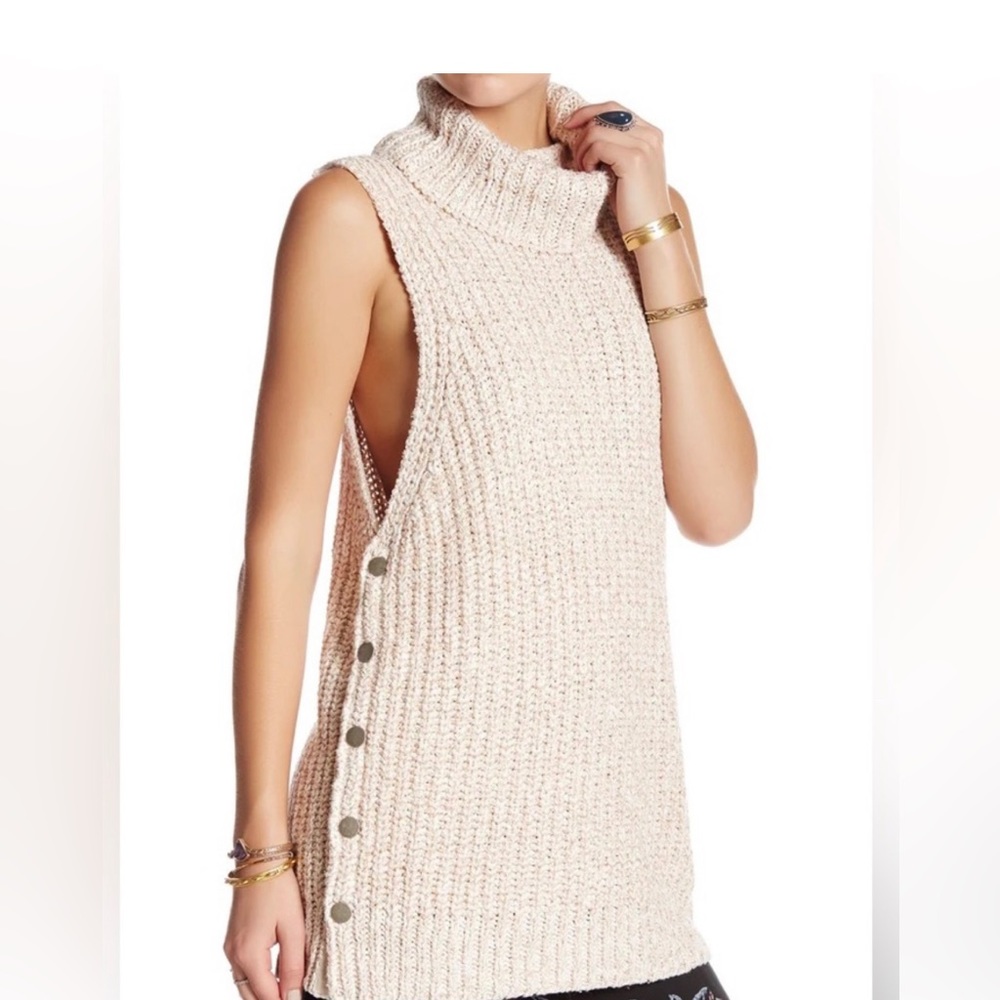 Free People‎ Valentina Turtleneck Sleeveless Sweater Ivory Combo Size XS